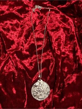 Silver Pentagram Medallion Pendant Necklace - Unbranded